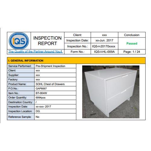 Pre-Production Inspection Furniture