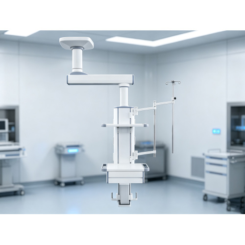 Motorized Anesthesia Ceiling Pendant,2‑Layer Height‑Adjustable Instrument Platform,Stainless Steel IV Pole & Syringe Pump Shelf