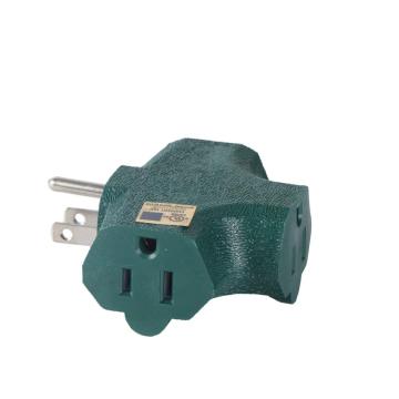 1875W 125V Heavy Duty 3-Way Grounded Wall Tap Adapter
