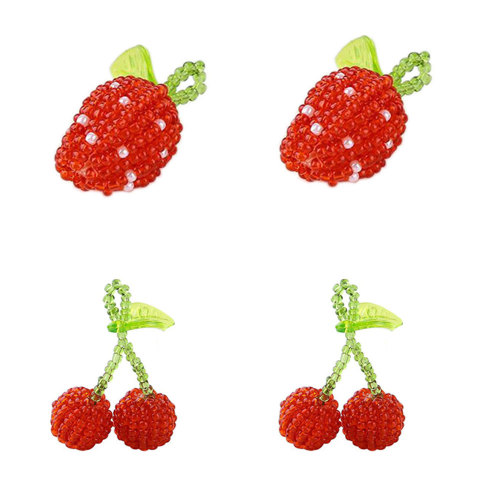 Fashion Women Sweet Beaded Fruit Pendant Weaving Cherry Strawberry Green Leaf Fruit Earrings DIY Accessories