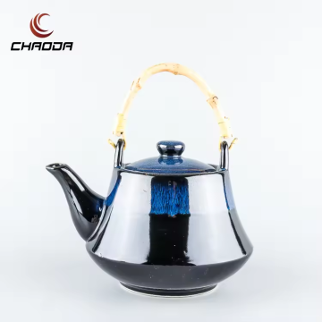 Japanese-Style Rattan Handle Ceramic Tea Pot