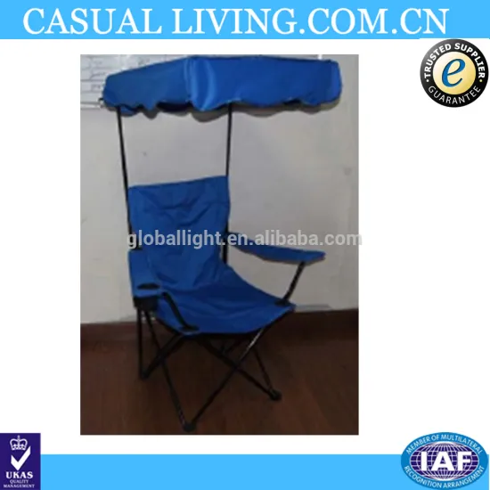 Outdoor Cheap Blue Metal Beach Chair with Canopy and Cup Holder