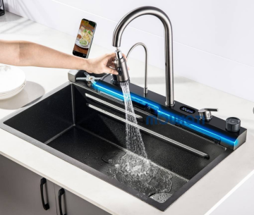 Modern Handmade Stainless Steel Waterfall Kitchen Sink