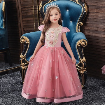 New Princess dress of Girl Kids embroidery Dress Flower Girl Toddler Elegant Dress Vestido Infantil Formal Party Dress Gold