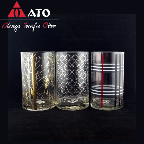 Vaso de vidro com vaso de padrão de galho quadrado decalque