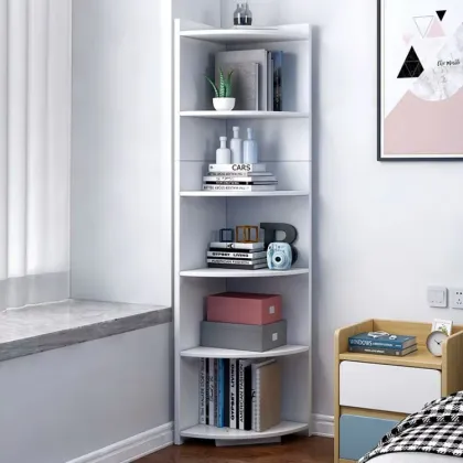 6 Layer Floor Corner Bookshelf: Simple Design Multi-layer Wood Display Bookcase