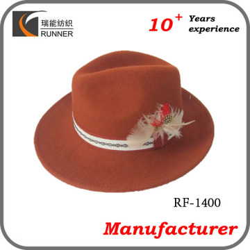 Wool felt cheap fedora hats for men with feathers