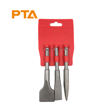 SDS Plus Hammer Chisel Set: 3pcs Point, Flat, Wide Chisels with Plastic Hanger