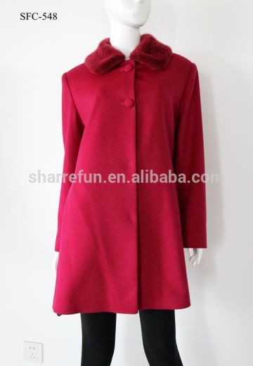 ladies cashmere coat, ladies rose red cashmere coat, ladies rose red long style cashmere coat SFC-548