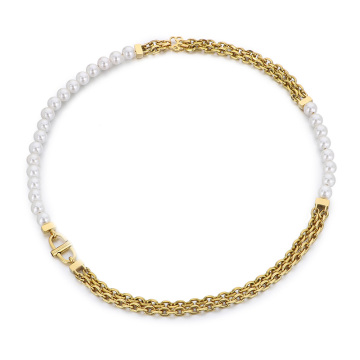 KALEN Unisex Elegant Noble Stainless Steel & Pearls Necklace