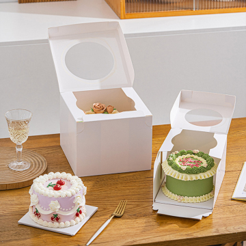 Wholesale White Cardboard Cupcake Boxes with Plastic Windows for Bakery and Birthday Cakes