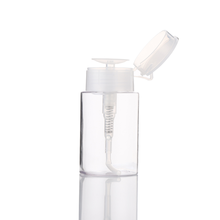 high quality 100ml 150ml 200ml cosmetic packaging empty white clear pet plastic nail polish pumping bottles