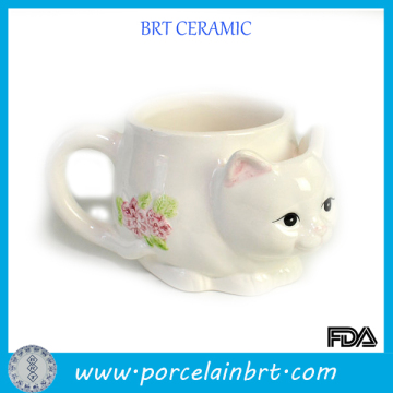 White cat tea mug with tea bag holder