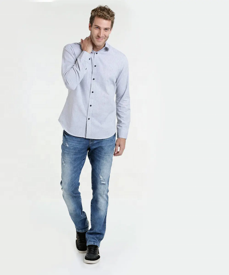 Camisas masculinas de manga comprida 100% algodão causal causal personalizado