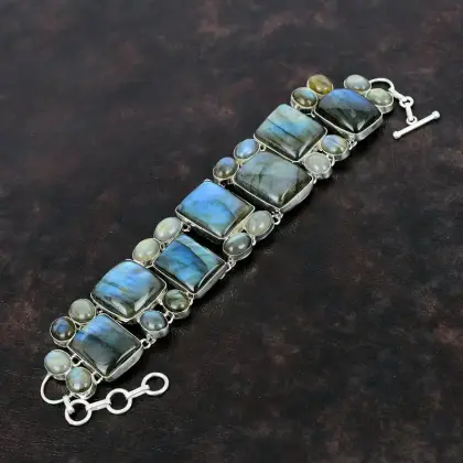 S925 Silver Natural Labradorite Gemstone Bracelet Jewelry