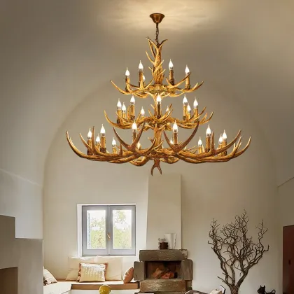 Rustic LED Antique Pendant Lamp: Deer Antler Chandelier
