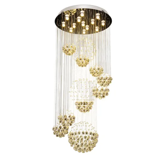 Modern Customizable Large LED Staircase Lighting: Aesthetic Raindrop Spiral Crystal Chandelier with Chain