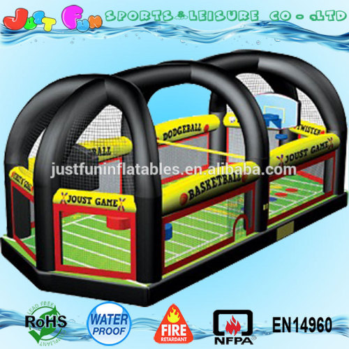 2016 new designed adults inflatable interactive sports games twist ,basketball hoop,slide,gladiator joust for adults