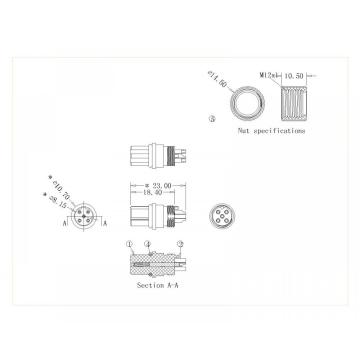 M12 3-5p Female D Code Wire Side