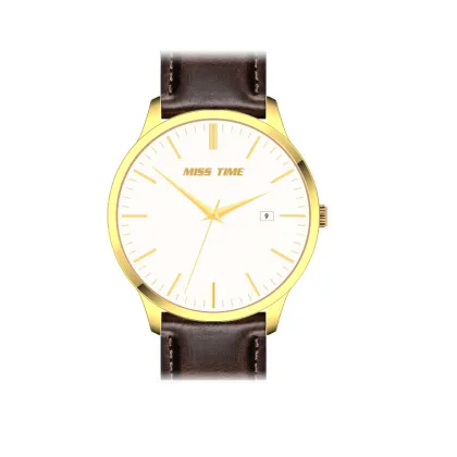 oem goldlis leather quartz man wrist watch