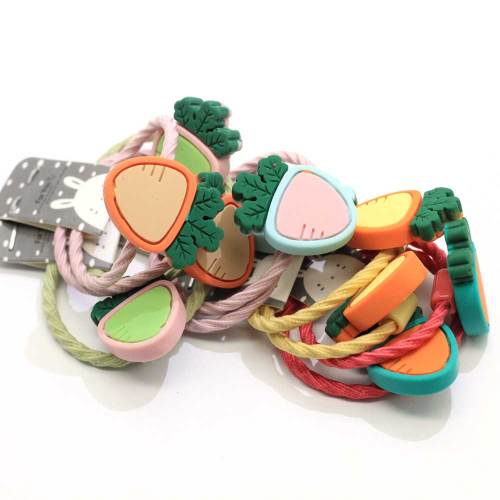 100Pcs Fashion Handmade Resin Cartoon Carrot Elastic Rubber Bands Headwear Baby Girls Ponytail Holder Scrunchy Hair Accessories