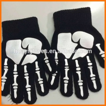 Skeleton Printing Winter Warm Magic Stretch Knit Gloves