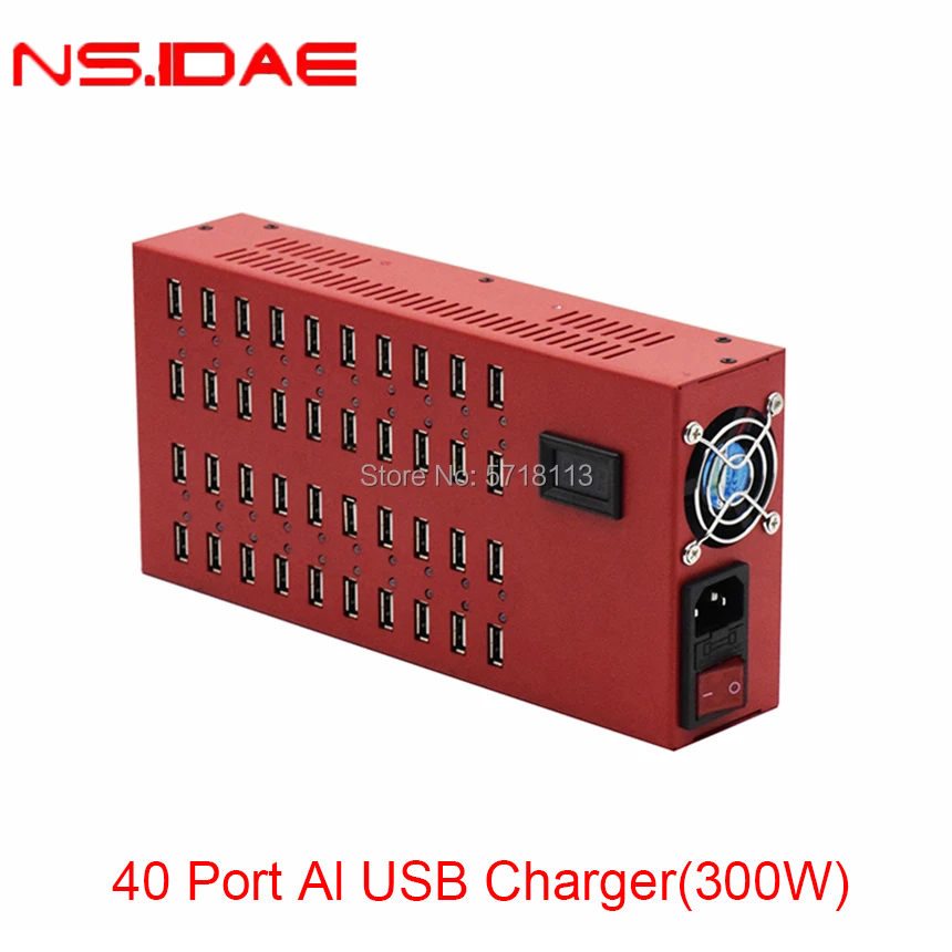 Cargador USB de 40 puertos inteligente con luces LED