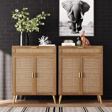 Nordic Rattan und Wood Sideboard - Luxus moderner Lagerschrank für Küche und Wohnzimmer