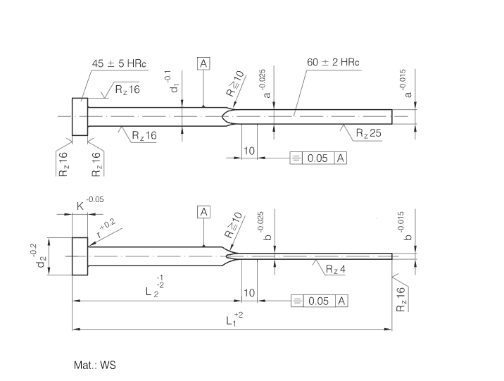 DIN1530/ISO8693 Blade Ejector Pins Hardened