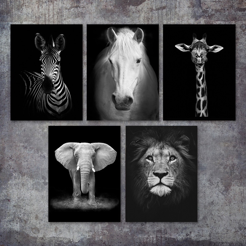Black white animals oil painting canvas art poster and photo wall pictures of living room decoration home decor canvas painting