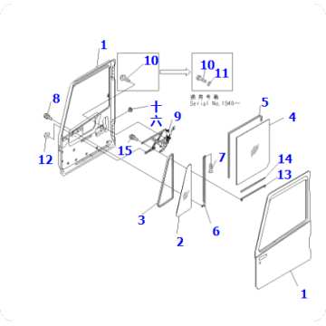 Jammed HM400-1 left front door assembly 56B-54-14102