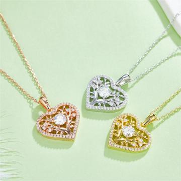 Custom 925 Sterling Silver Moissanite Pendant Double Layer Heart Necklace