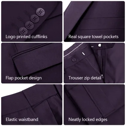 WYWK 2 Piece Men's Suit Wedding Business Party-Purple-S