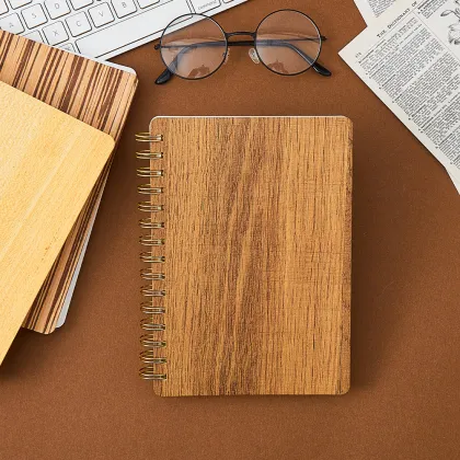 Wood material hardcover spiral notebook