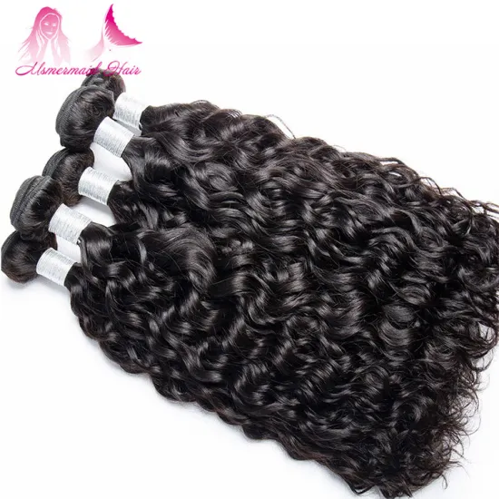 Machine Double Weft Water Wave Hair Extension Bundles, Bulk Brazilian Virgin Hair 8-30 Inches Hair Bundles