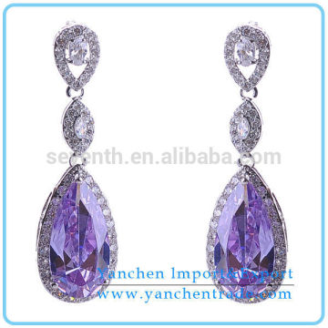 China Factory Direct Wholesale Elegant Design Purple Stone Long Drop Earring For Party
