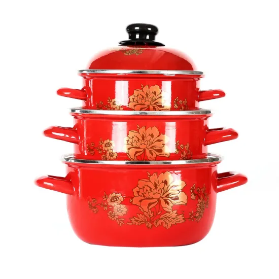 Red Popular Cast Iron Enamel Cookware Set with Lid