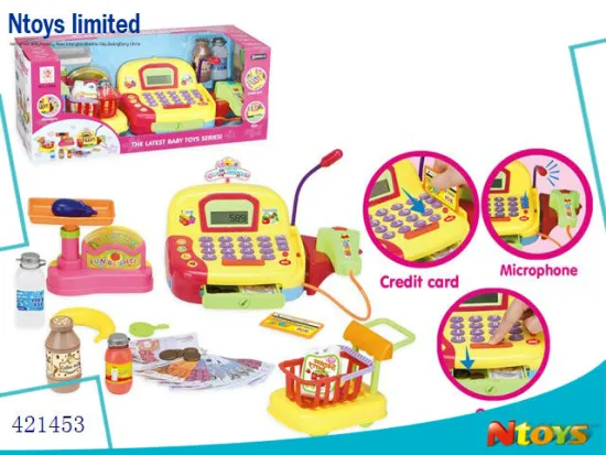2014 POPULAR PLASTIC KIDS CASHIER DESK W/CALCULATOR,MUSIC,LIGHT,MICROPHONE)NOT INCLUDE BATTERY, 6442904