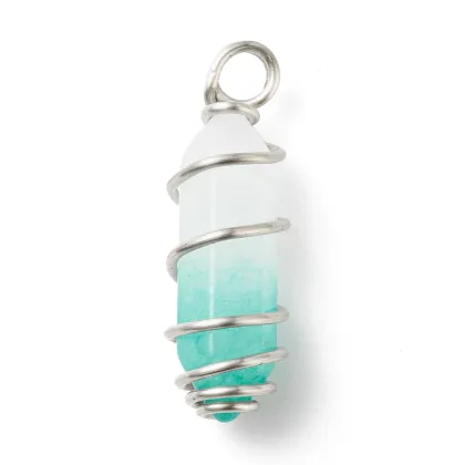 Pandahall Natural Green White Jade Bullet Pendant with Double Terminal Pointed Design
