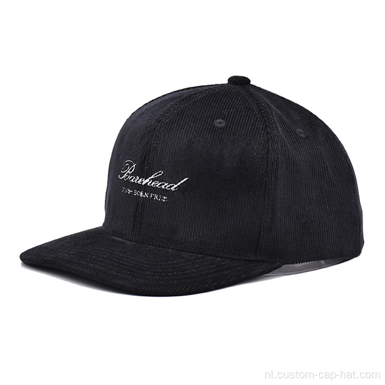 Black corduroy voorgesneden honkbalpet
