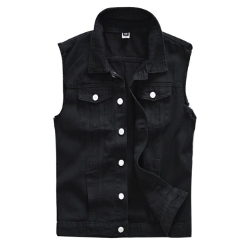 Black Hooded Sleeveless Denim Vest - Mens Casual Street Punk Fashion Top