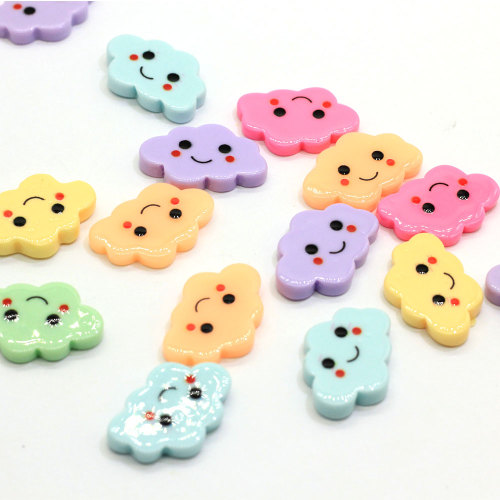 100 unidades Kawaii nuvem de resina com costas planas coloridas com rosto sorriso faça você mesmo cabochões de resina para acessórios de artesanato