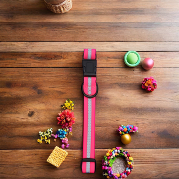 Hot Selling Eco-friendly Adjustable Polyester Cat Dog Collar with Floral Print and Reflective PVC Quick Release