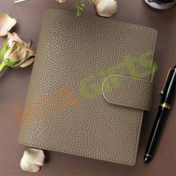 Nude Pebble Lichi A6 6 Ring Binder Leather Planner Notebook Cover with Back Pocket