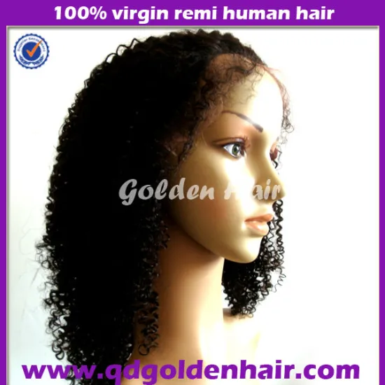 Long Chinese Virgin Remy Hair Full Lace Kinky Curl Wigs With Invisible Hairline