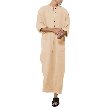 PROMISTAR Plus Size Embossed Polyester Islamic Men's Kaftan Jubba Thobe Robe Abaya