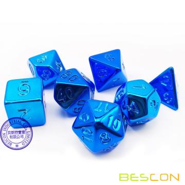 Bescon Jeu de dés polyédriques de placage brut non peint de bleu brillant, jeu de 7 dés RPG