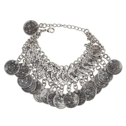 Top Design Western Vintage Silver Bangles Women Coin Chain Bracelet