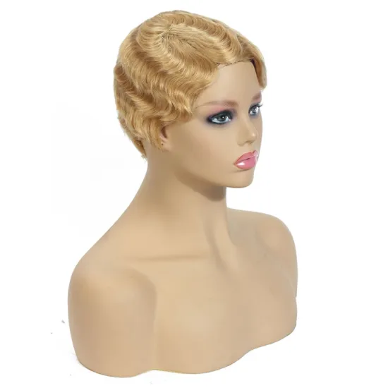 Wholesale Drop Shipping Short Finger Wave Wig Brown Blonde Pixie Cut Ocean Wave Human Hair Wigs For Black Women