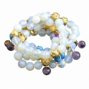 Multilayer Beautiful White and Gold Beaded Crystal Bracelets, OEM/ODM Orders are Welcome